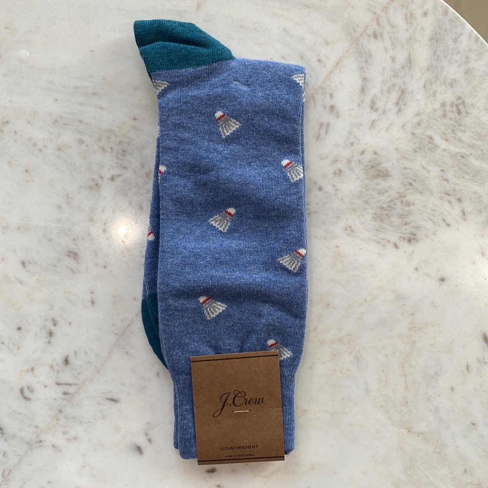 J Crew Mens Socks. Badminton print. Lagoon Turquoise. One Size. New with tags.